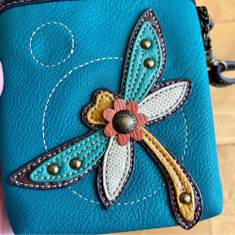 Chala Dragonfly Convertible Pouch, Purse, Crossbody Bag with Charms, Teal, Brown - Picture 6 of 17